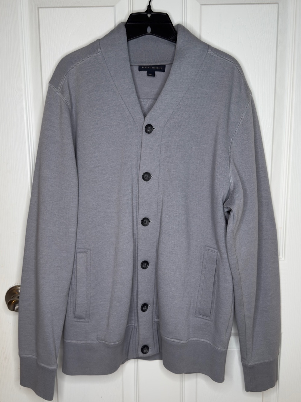 Banana Republic Gray Knit Shawl Collar Button Front Cardigan Vintage Size Large